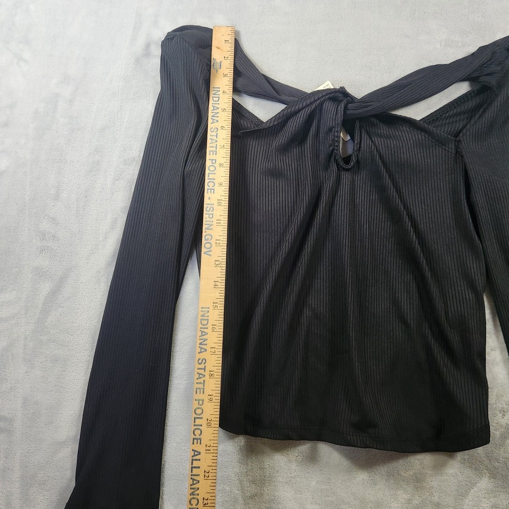 Anthropologie Long Sleeve Top Ribbed Knit‎ Texture Black Fitted Pullover Medium